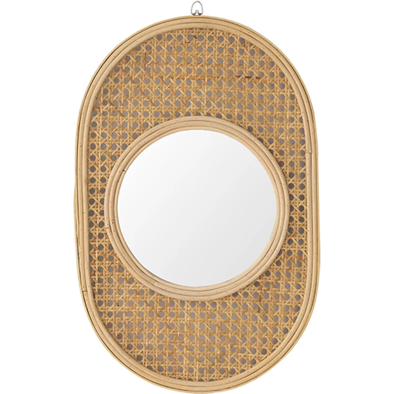 

Wall mounted makeup Mirror Vintage Style Rattan Cane Wall Hanging Decor Round Make up Mirrors