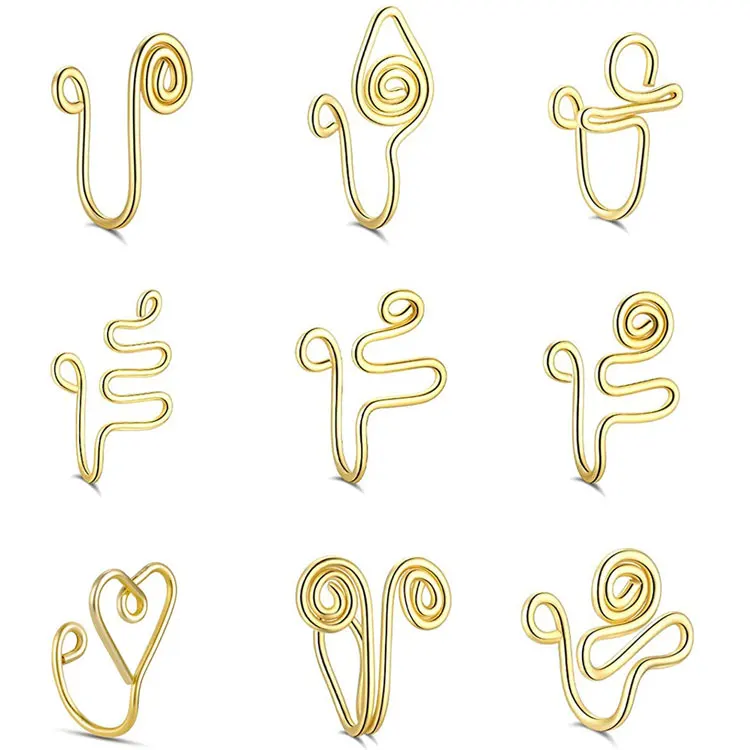 

SC New African Nose Cuff Non Piercing Adjustable Face Nose Ring Cuff U Shaped 18K Real Gold Plated Clip on Nose Rings for Women