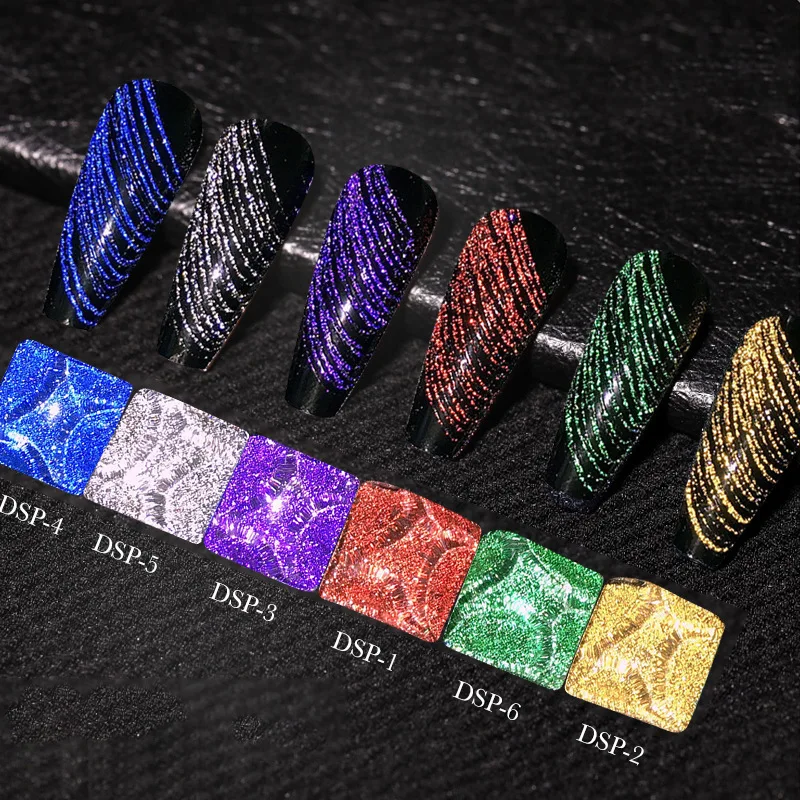 

6 Colors 8ml Reflective Flash Disco Spider Gel Draw Lines Gels Nail Art Paint Gel