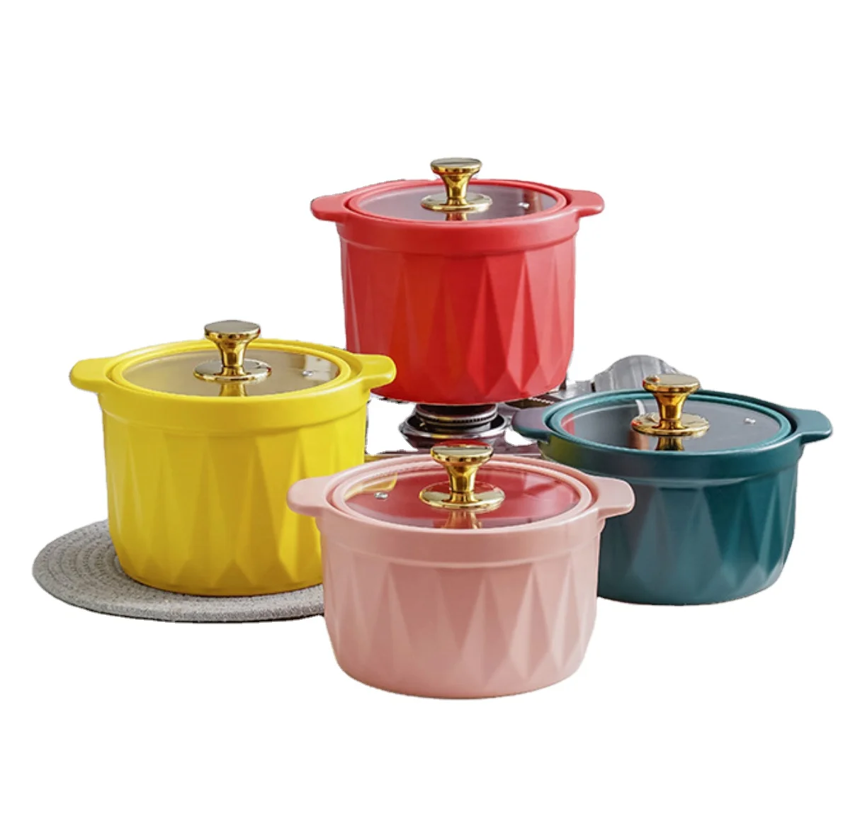 

High temperature resistance easy to clean cookware pot ceramic soup pot casserole, Red green pink yellow