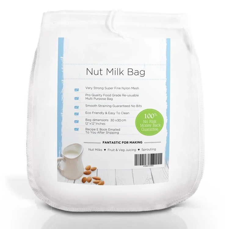 Reusable Food Grade 100 Organic Nylon Hemp Cotton Nut Milk Bag / Cold