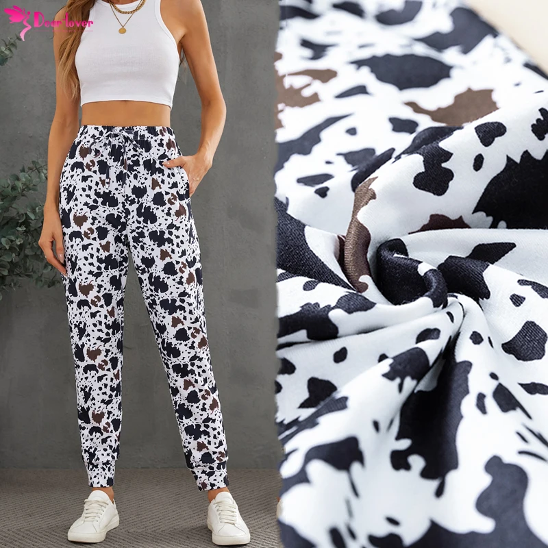 

2022 New Design Drawstring Elastic Waist Cow Print Womans Sweat Track Jogger Jogging Pants