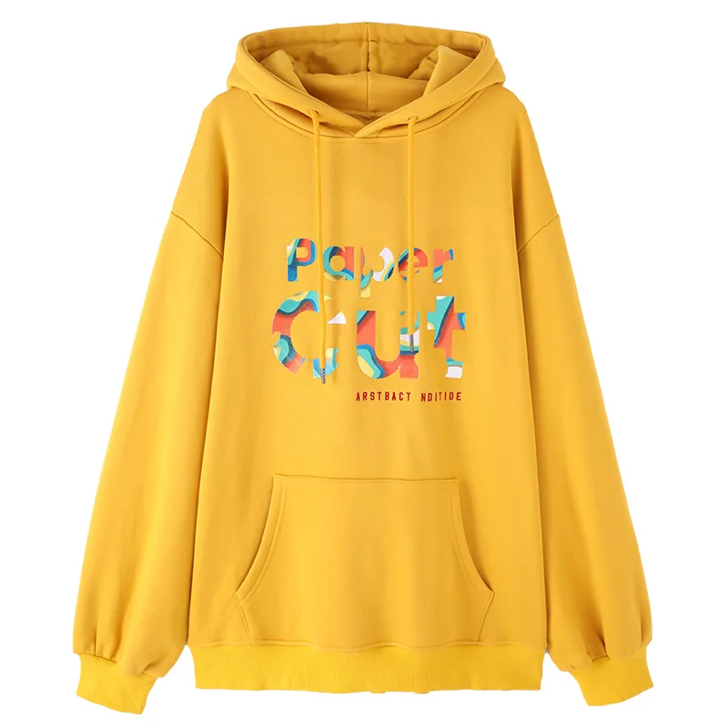 

Women's Fashion Loose Sleeve Casual Letter Print Oversize Pullover Hoodie, Yellow