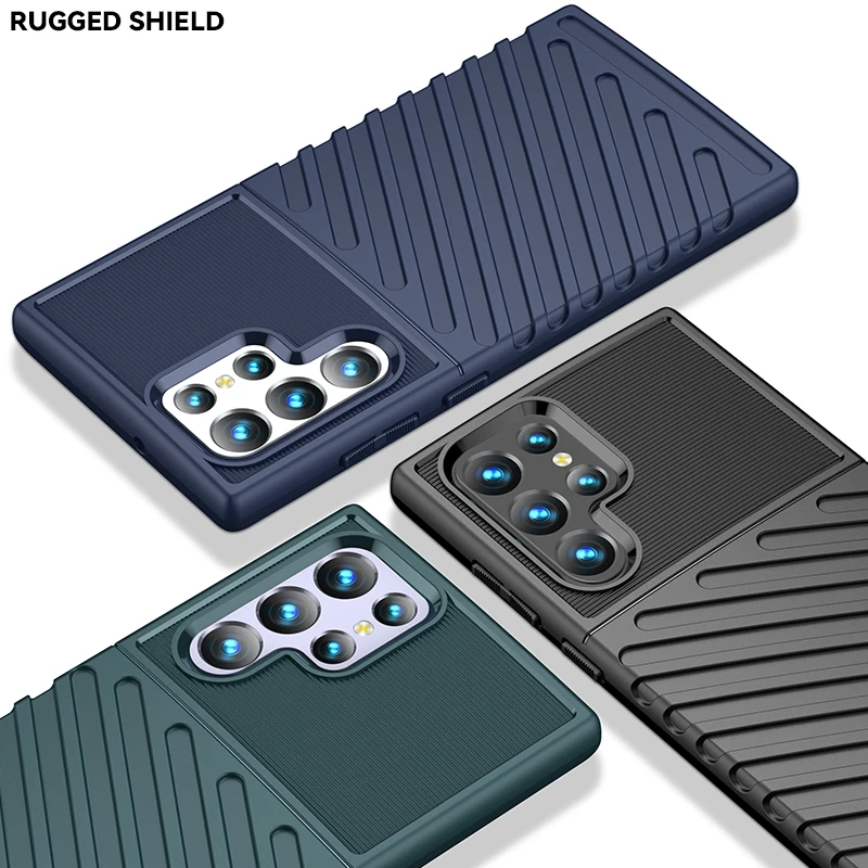 

Rugged Shield Soft Silicone Shockproof Mobile Phone Case Back Cover Wholesale Phone Accessories For Samsung Galaxy S22 Ultra, 3colors