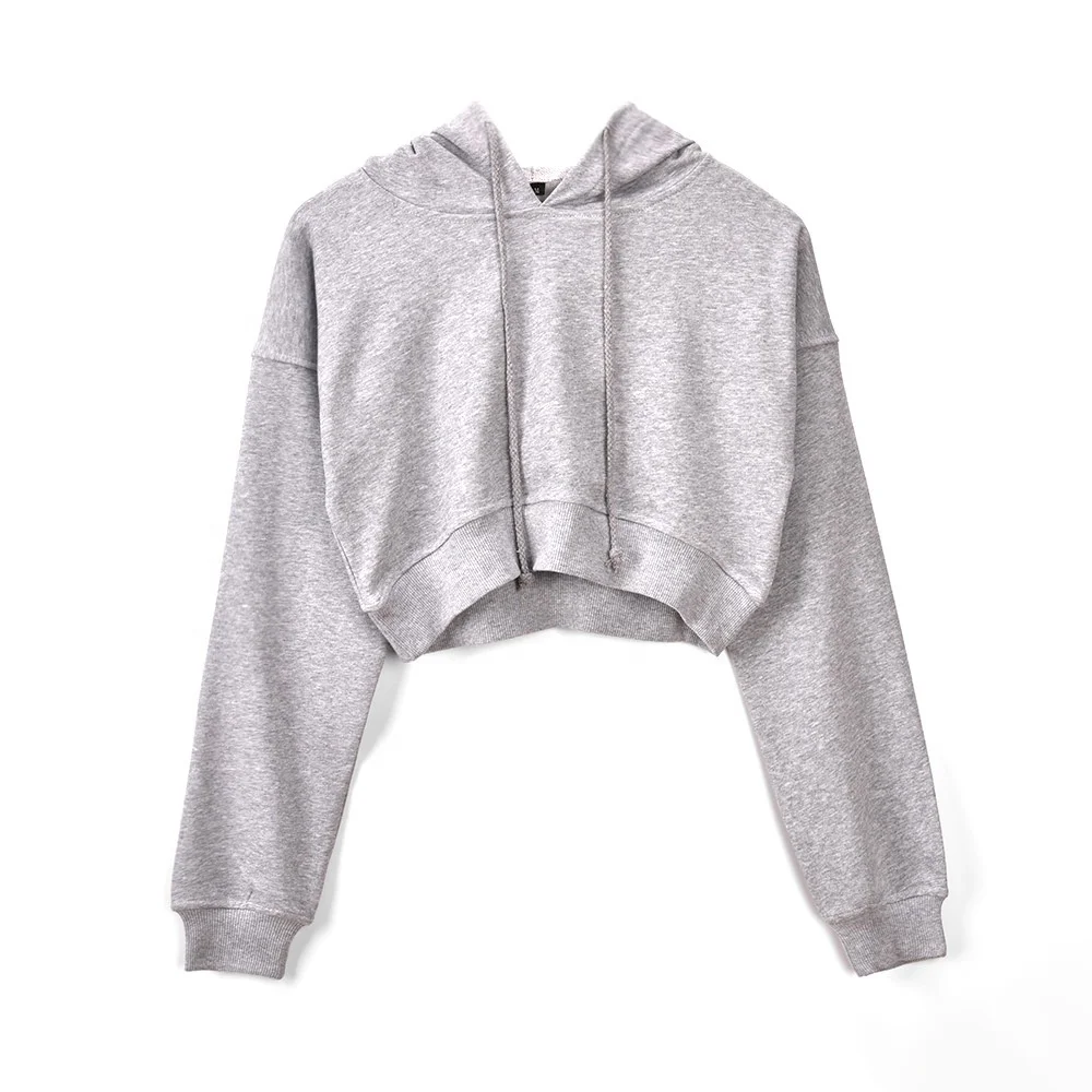 

Autumn and winter fashion sexy solid color dew navel short hooded shirt bat sleeve long sleeve pullover Sweatshirt women, White/red/gray