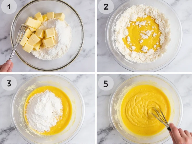 Step-by-step mixing powdered sugar and butter