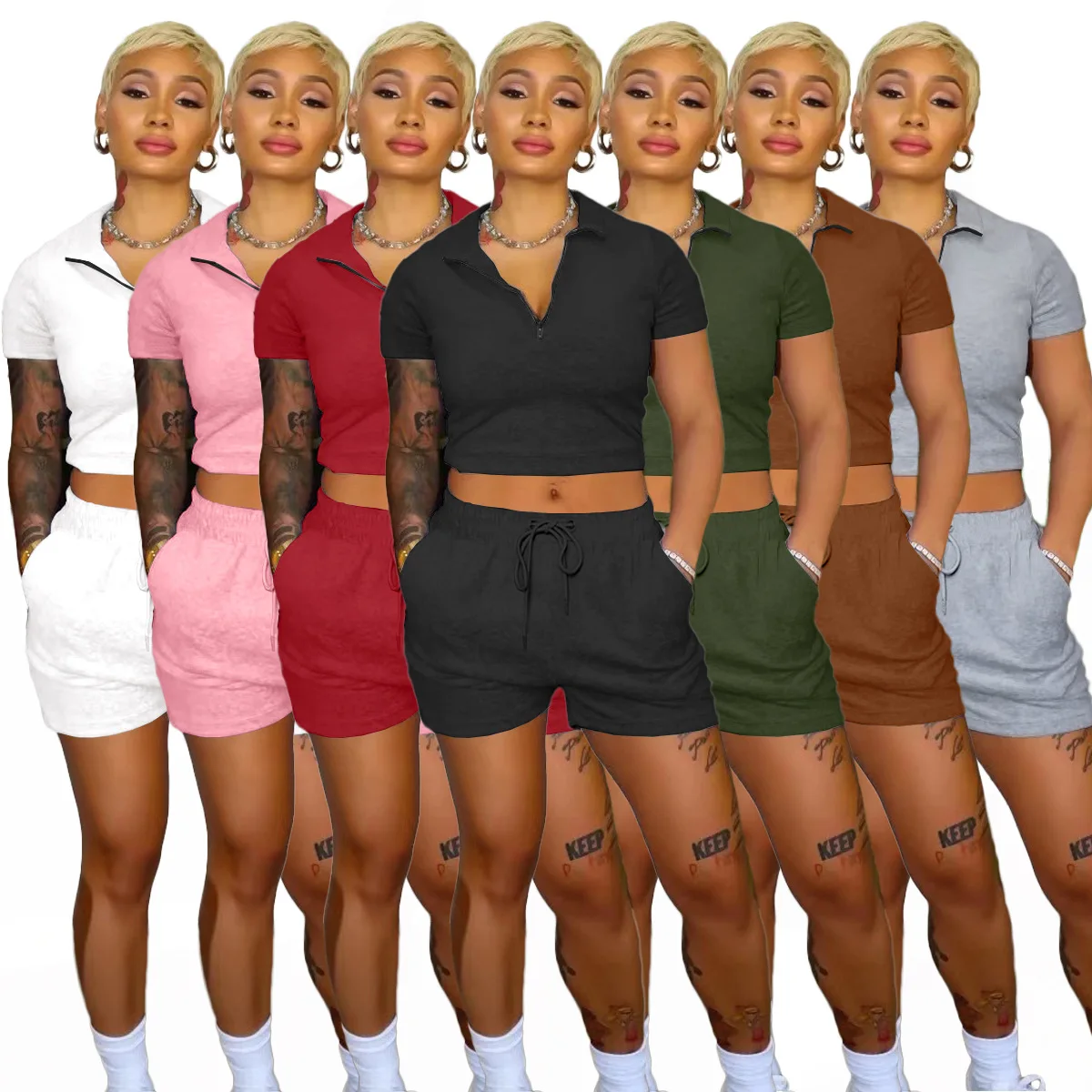 

S-XXL shorts and shirt sets summer short sleeve 2pcs short set for woman