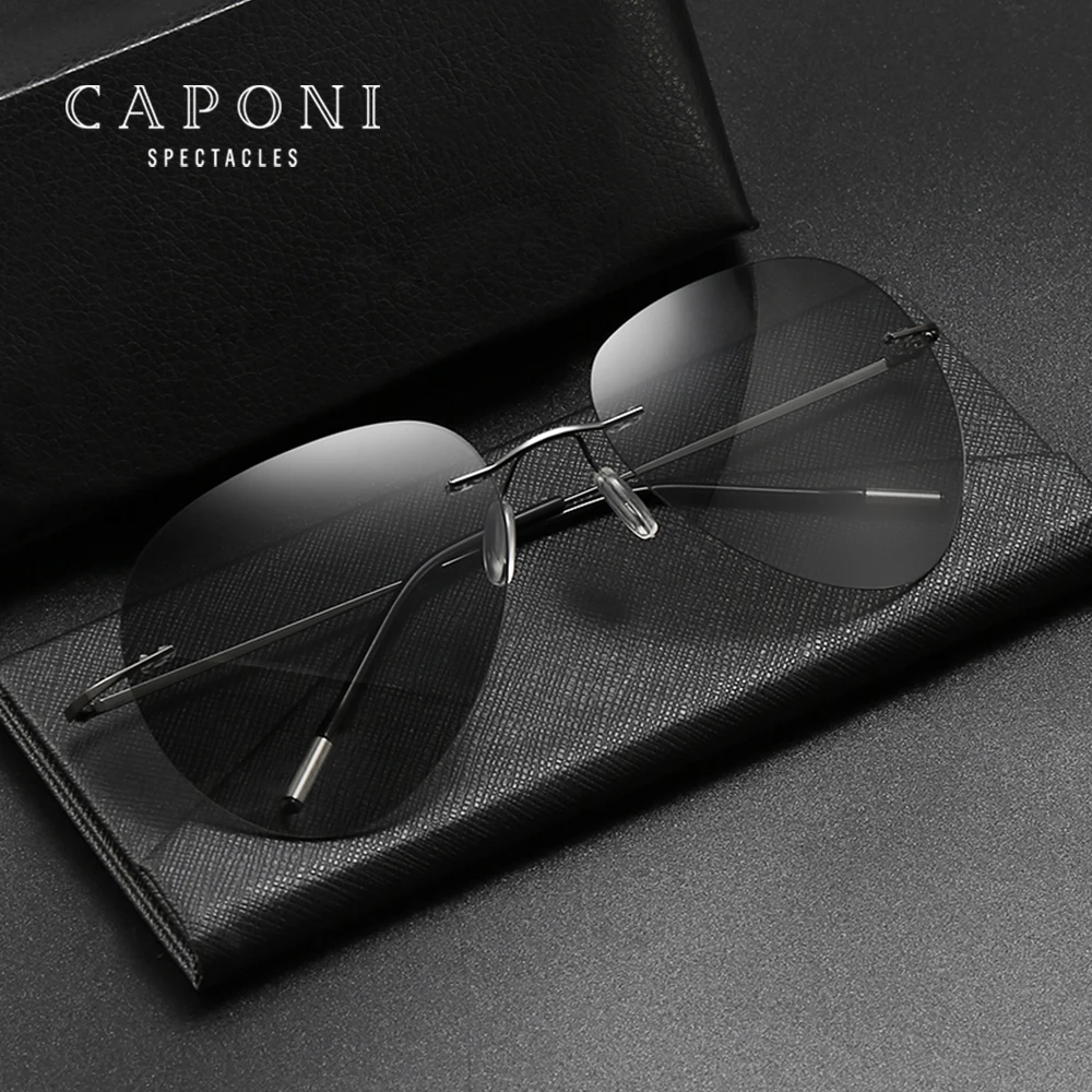 

CAPONI New Arrival Classic Photochromic Polarized lens Alloy Half Frame Color Changing Sunglasses UV400, Gray