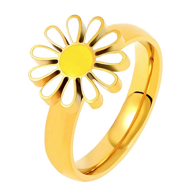 

Hot Korean Style Fashion Personality 18k Gold Plated Colored Enameled Rings Daisy Flower Enamel Ring for Women as Gift, Gold, rose gold, steel, black etc.