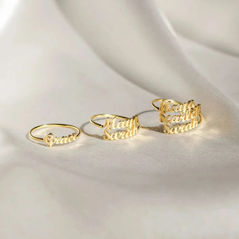 

eManco Custom Name Ring Stainless Steel Trendy Personalized Gold Plated Letter Ring Jewelry For Women Men Kids Couple Gift