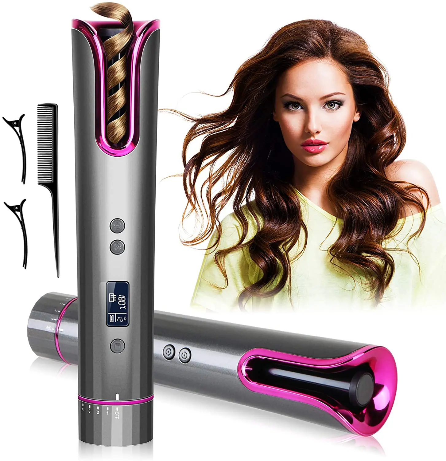 

Rizador Automat De Cabell Professional Curling Iron Hair Usb Rechargeable Automatic Curling Iron Air Curler Cordless Use Wand, Gray