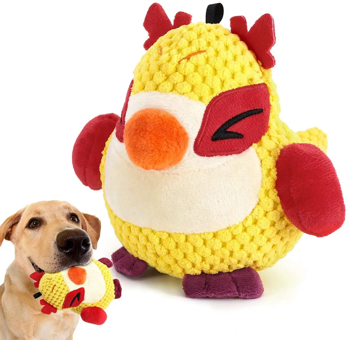 

Squeak Plush Dog Toys, Super Soft Corduroy Stuffed Plush Cute Pet Toys for Dog Biting Training Playing - Yellow + Red