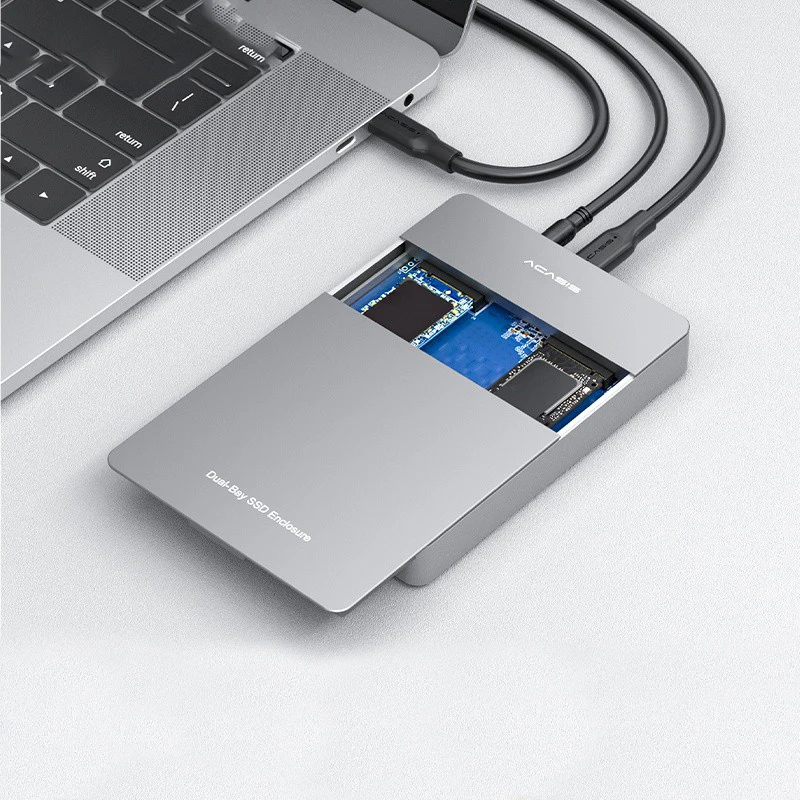 

ACASIS Dual Bay Dual Protocol M.2 SSD Case Support M2 NVME NGFF SATA SSD Disk For PCIE M Key +B Key USB C 10Gbps hdd enclosure, Silver