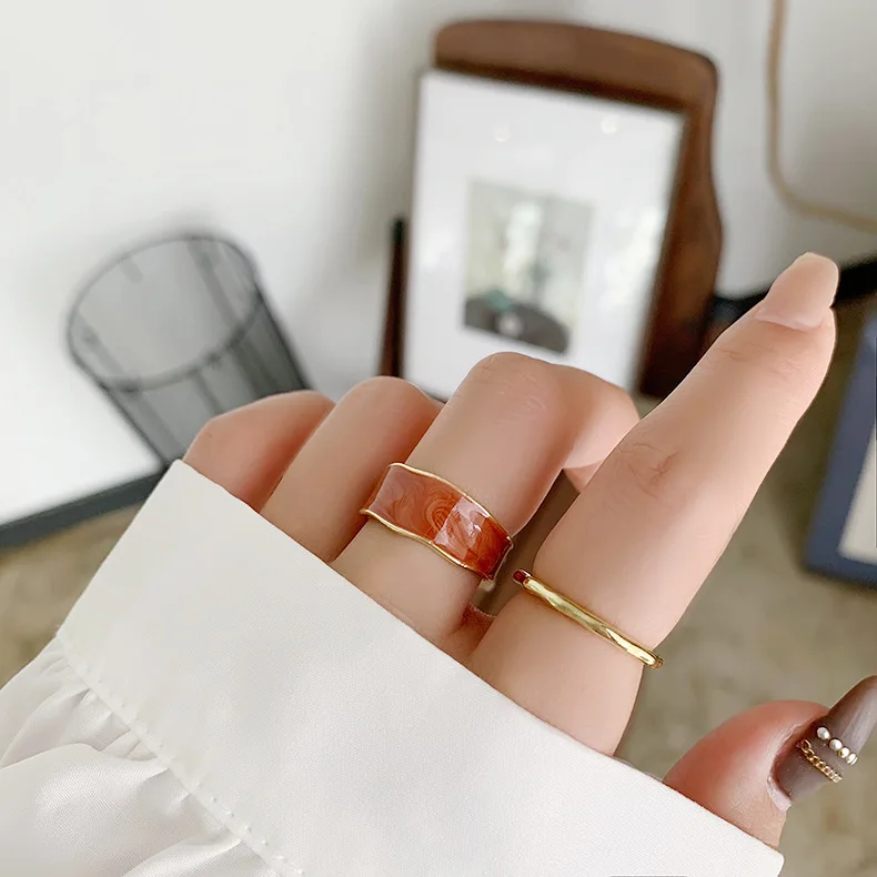 

Hot Sale Adjustable 2 PSs Red Alloy Rings Jewelry Women Enamel Finger Ring Set