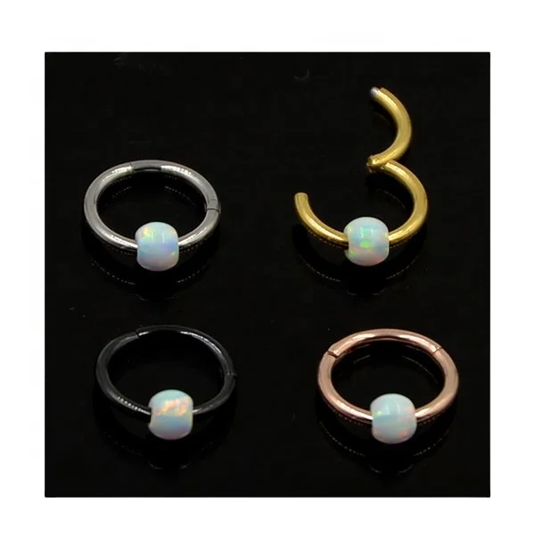 

G23 titanium Opal nose rings hinged segment ring septum clicker piercing, White,pink,blue,purple
