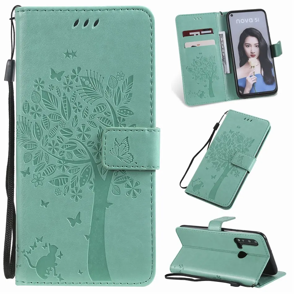 

Embossed Tree Cat PU Leather Phone Case For Huawei Mate 40 P50 Pro nova 8i Enjoy 10e Card Slot Pocket Wallet Kickstand Case, 11 colors