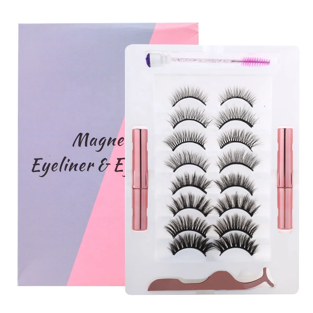 

8 pairs of magnetic eyeliner & eyelashes magnetic eyelashes with aplicator free samples eyelashes with magnet, Black color