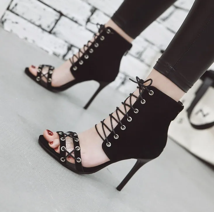 

New style Women's thin heel sandals large size roman shoes comfortable women's shoes daily life sexy casual shoes, Black