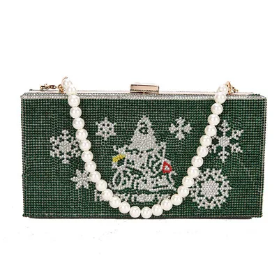

Christmas style new designer bag diamonds pearl portable evening bag luxury party purse handbag small box bags ladies handbbag