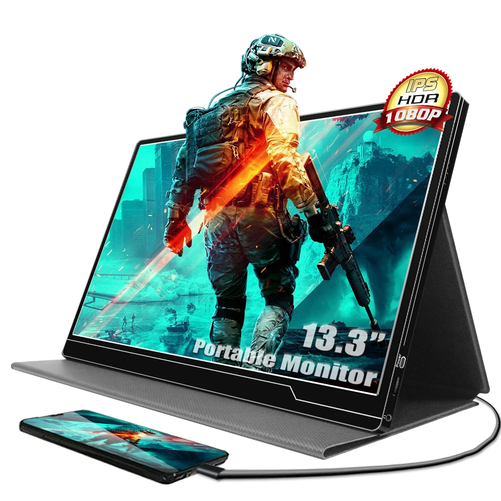 

Sibolan 13 inch 1080p portable lcd type-c monitors for ps4 bulit in battery full Ips panel game Monitor, Black