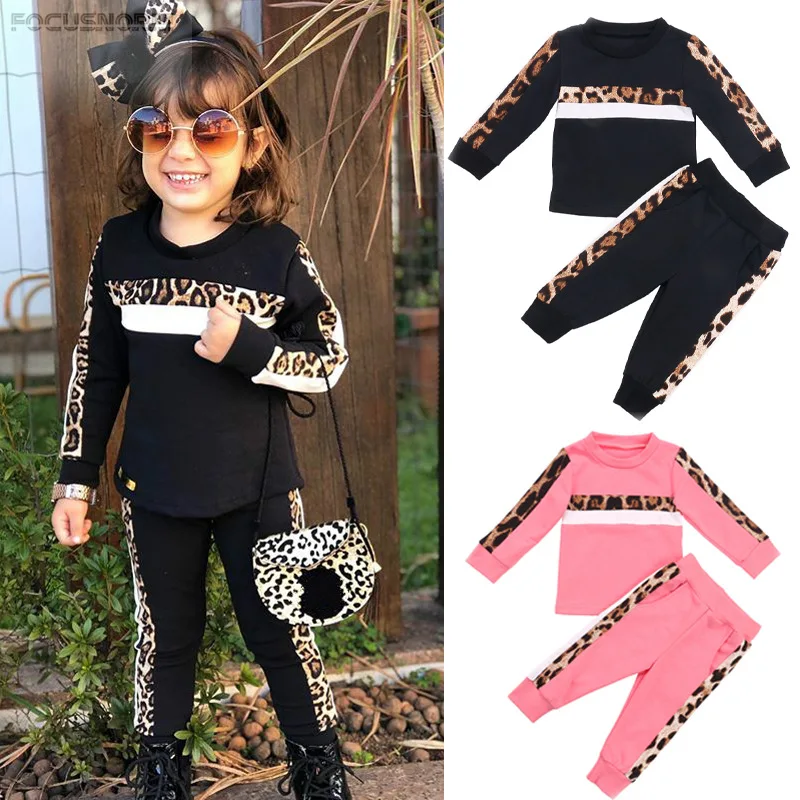 

2938 Autumn Winter Toddler 1-6Y Girls Clothing Sets Girls Clothes Outfit Kids Leopard Print Tracksuit For Boys Children Clothing, As picture