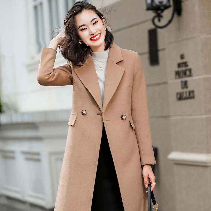 

Hot Selling Fashion Style Plus Size Long Wool Trench Coats Ladies Winter Long Coat, Pink, black, navy, red, brown