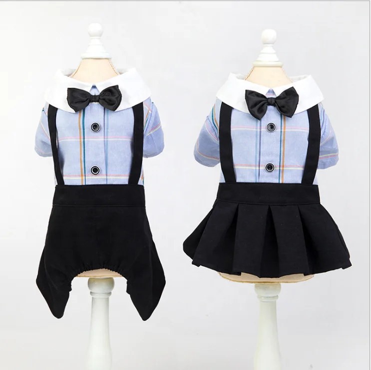 

New Cotton Puppy Suit Plaid Student Dog Suit With Bow Tie Spring Summer Puppy Cute Suit, Blue/yellow