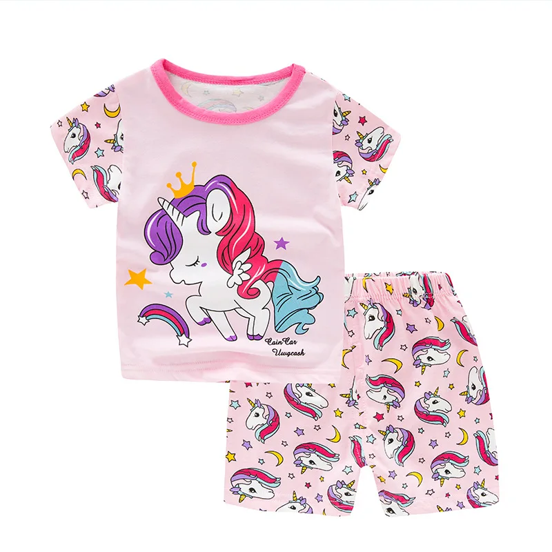 

SAILEROAD Kids Unicorn Pajamas For Girls Summer Children's Pajamas Sets Child Short Sleeve Pyjamas Boys Cotton Pijamas Sleepwear