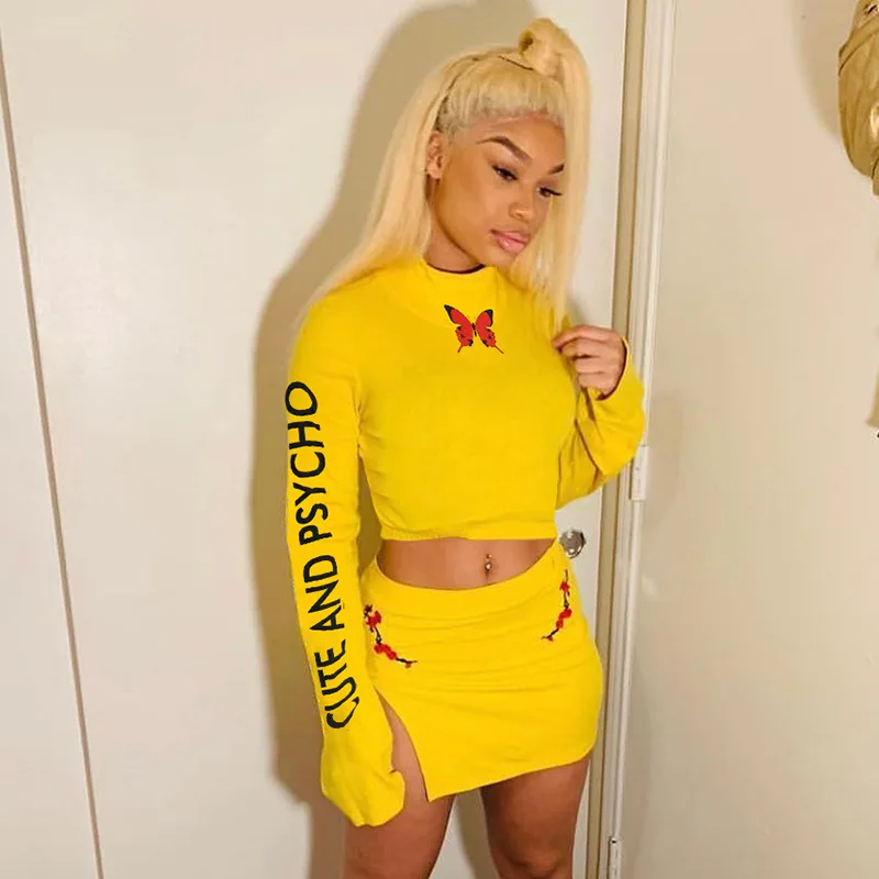 New fashion butterfly print crop tops with high collar long sleeve women short t shirts