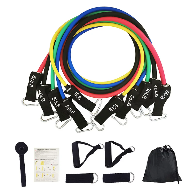 

5 Level Strength Home Exercise Work Resistance Band Kit Fitness 11 PCS Resistance Bands Tube Set, Black/red/blue/green/yellow