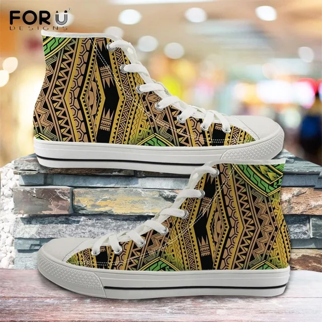 

Zapatillas Polynesian Traditional Tribal Floral Patten Comfortable Mens Canvas Sneakers High Top Casual Shoes, Customized color