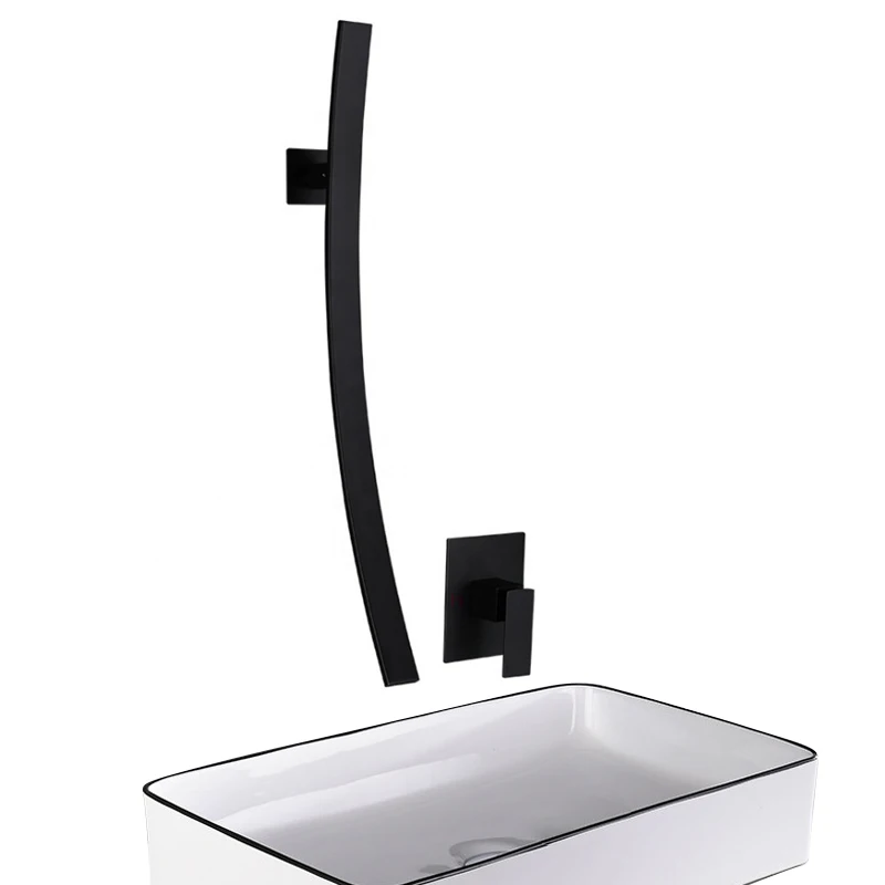 

Modern Black Waterfall Spout Wall Mount Concealed Basin Faucet Single Handle Mixer Tap Bathroom Sink Torneira