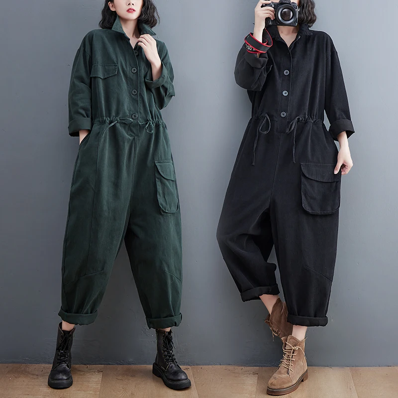 Boutique Wholesale 2026 Autumn New Retro Art Versatile Large Size Loose Casual Women's Jumpsuit