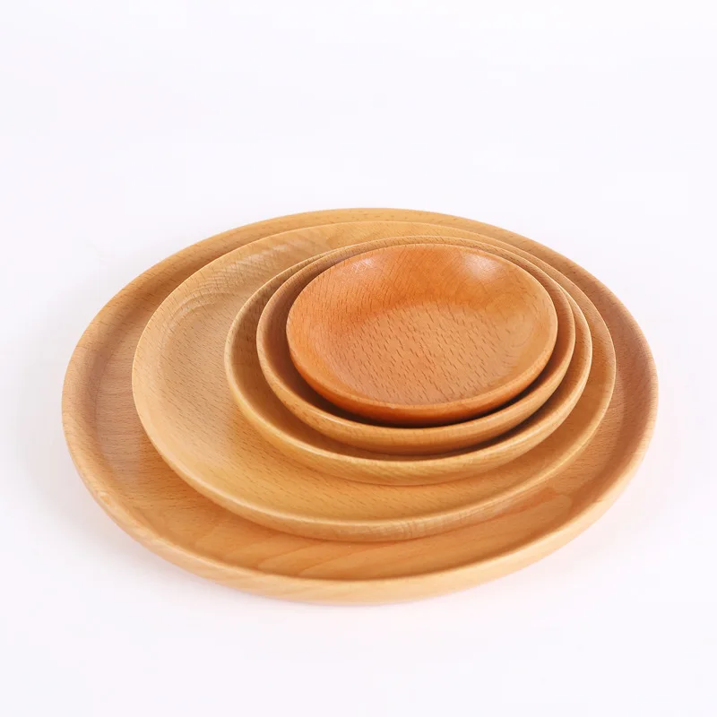 

Eco-Friendly Reusable Dinner Bamboo Cutlery Round Wooden Bamboo Plate, Bamboo color