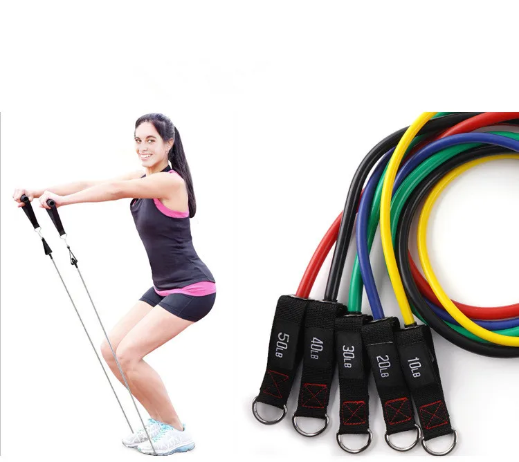

5 Strength Training Tpe Exercise Bands, Door Anchor Handles Ankle Straps latex 11 Resistance Bands pcs Set with Handle