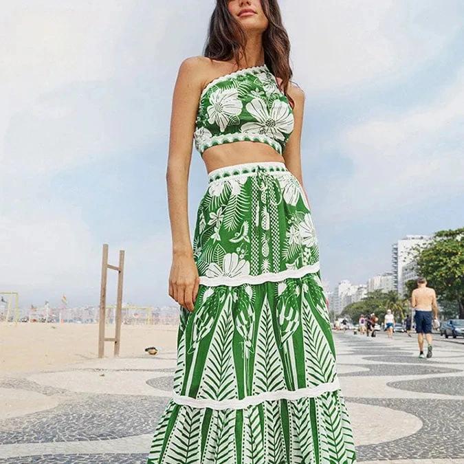 

JSN9202227 2024 manufacture long skirt with high waist one shoulder bikini set for fashion trendy lady