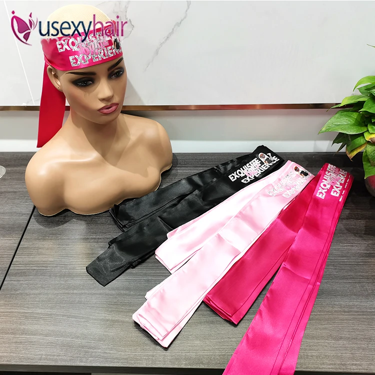 

Customized logo on silk hair wraps head band edge wrap satin scarf
