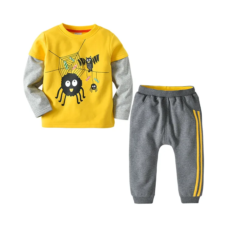 

Fashion Cute Toddler Boys Combed Cotton Autumn Clothing Set Baby Cartoon Printed Clothes, Yellow, orange