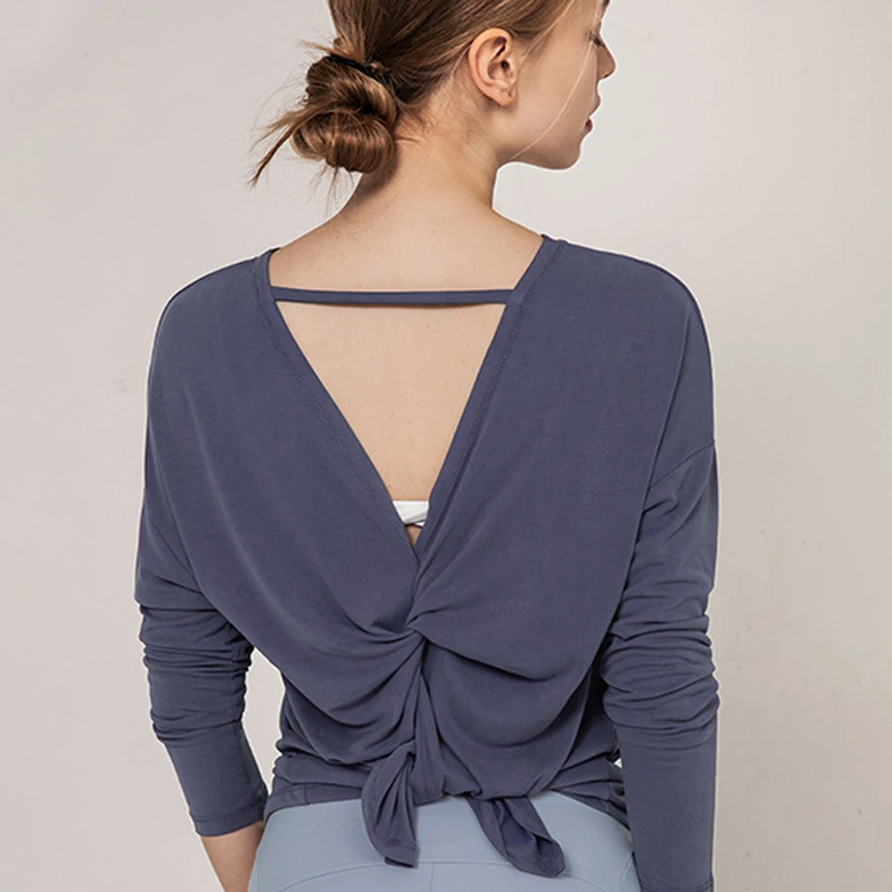 

Women's Yoga Wear Sports Back Tops Women Long-sleeved Loose Yoga Clothes Quick Dry Running T-shirt Fitness Wear