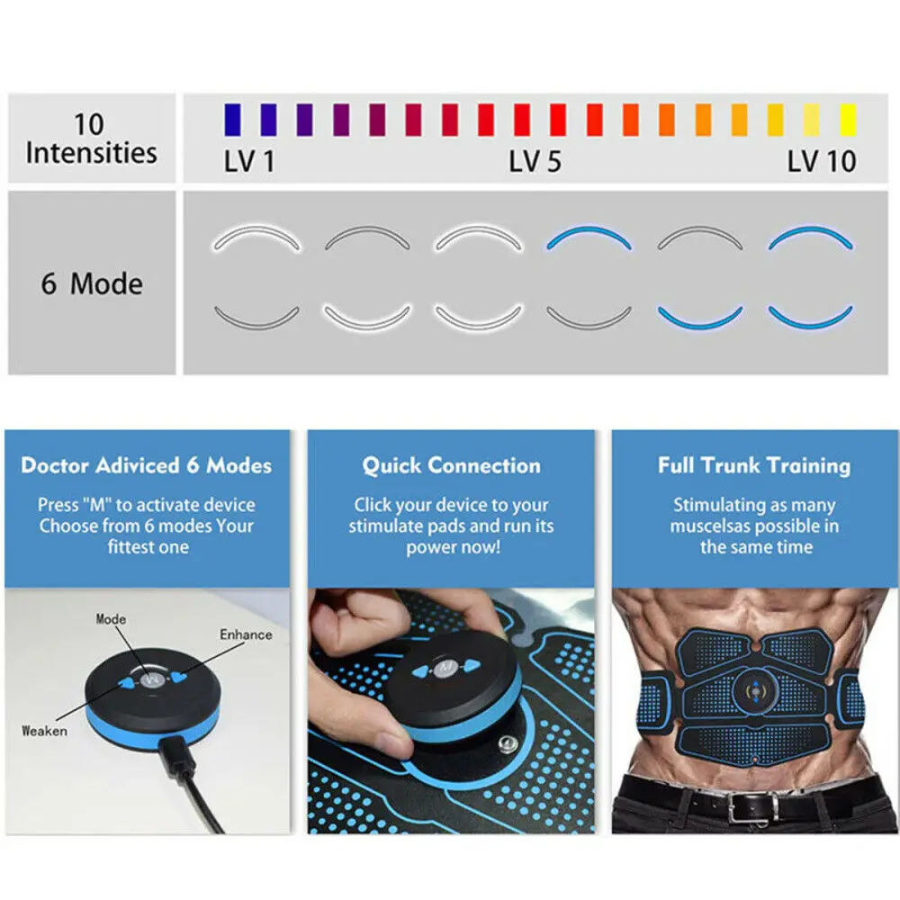 Abs Abdominal Muscle Trainer Ems Stimulator Toning Belt Smart Fit