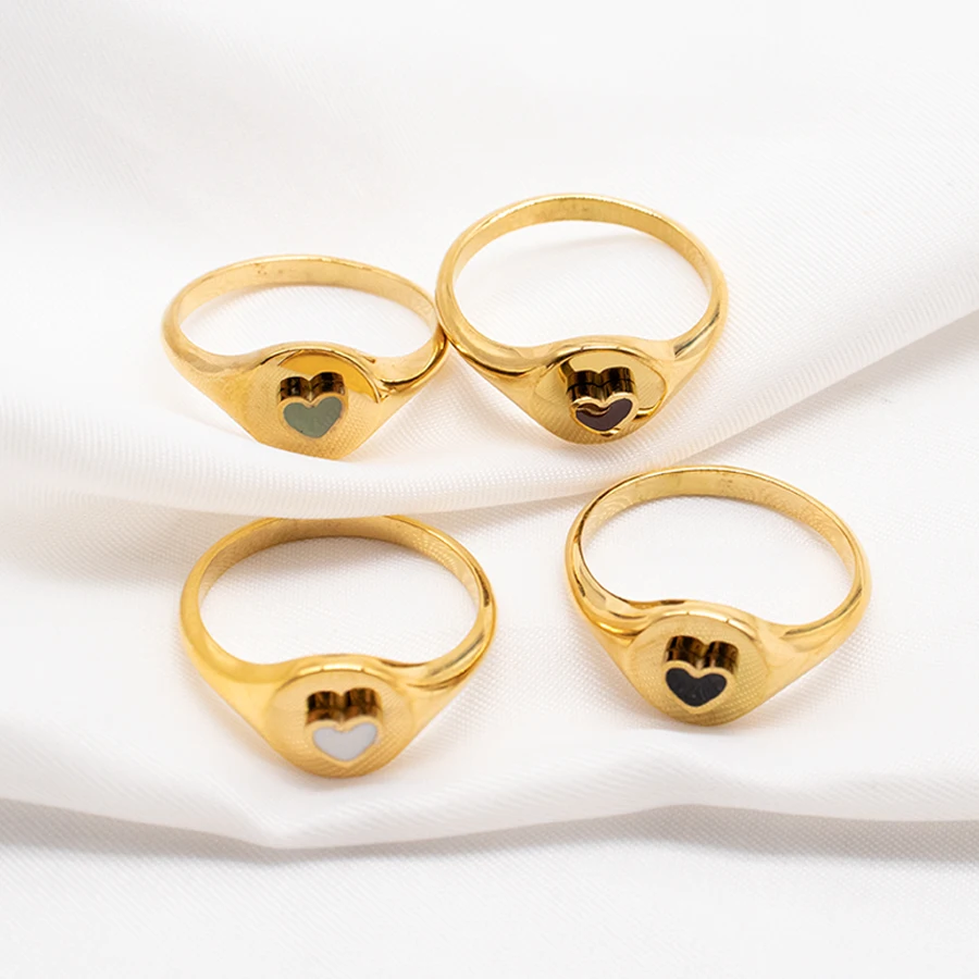 

Minimalist Couple Ring 18k Gold Plated Stainless Steel Jewelry Chunky Rings Enamel Heart Signet Ring For Woman