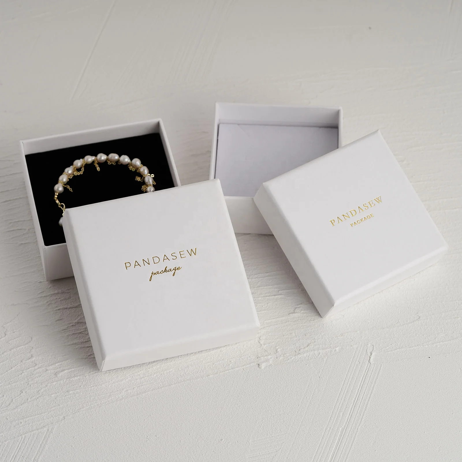

PandaSew Custom Logo Printed Lid & Base Foam Filled Rigid Cardboard Paper Gift Necklace Ring Packaging Jewelry Box, Black,pink,white