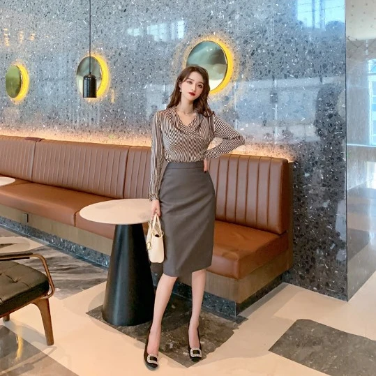 

Autumn New Fashion Professional Women's Temperament High Waist Midi Skirts