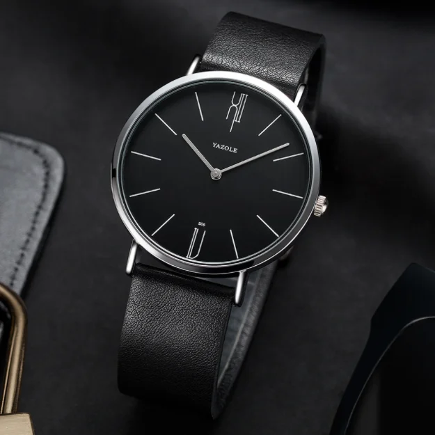 

YAZOLE D 506 Hot sale brand luxury mens watches minimalist factory custom logo quartz watch classic leather wristwatch wholesale, White/black dial