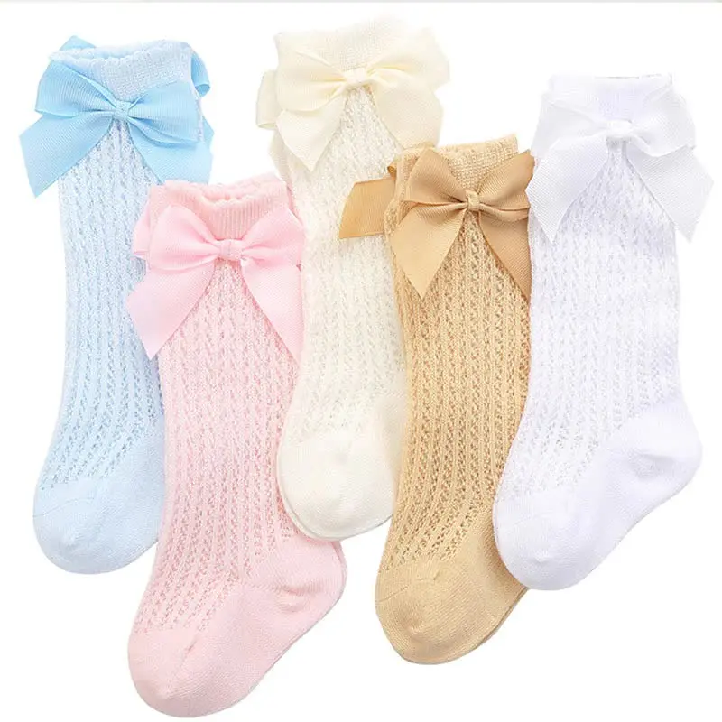 

XY-0060 Kids Cotton Solid Color Knee High Socks Baby Girl Socks With Bow, Custom color