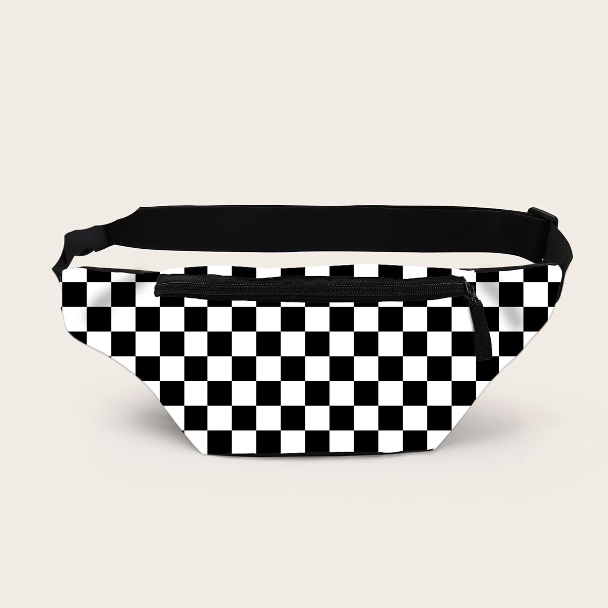 

Hot selling modern fashion positioning belt bag black and white checkered belt bag, As picture show
