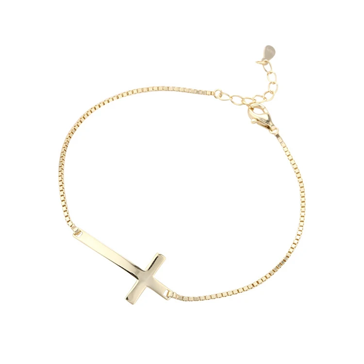 

European and American exquisite s925 sterling silver minimalist Hong Kong style creative cross 18K gold plated bracelet, Silver,gold
