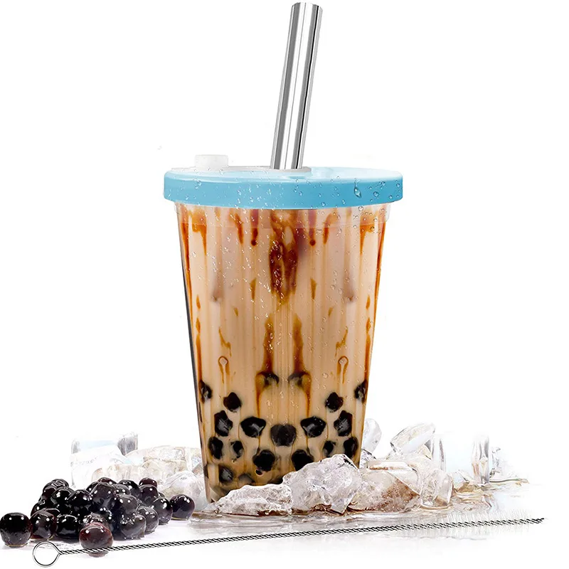 

Wholesale Customized Drinking cup double wall plastic tumbler bubble tea 16oz with lid and straw tumbler for summer, Customized colors acceptable