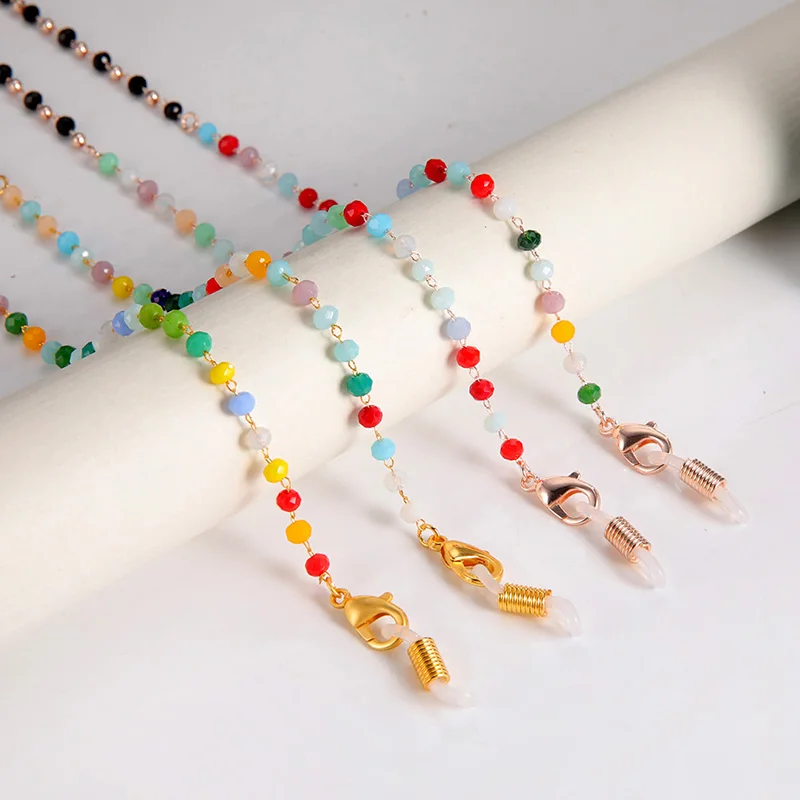 

Colorful Beads Copper Chain For Glasses Women Fashion Beaded Sunglasses Neck Holder Strap Eyewear Face Mask Chain Accessories, Gold, rose gold(accept customized)