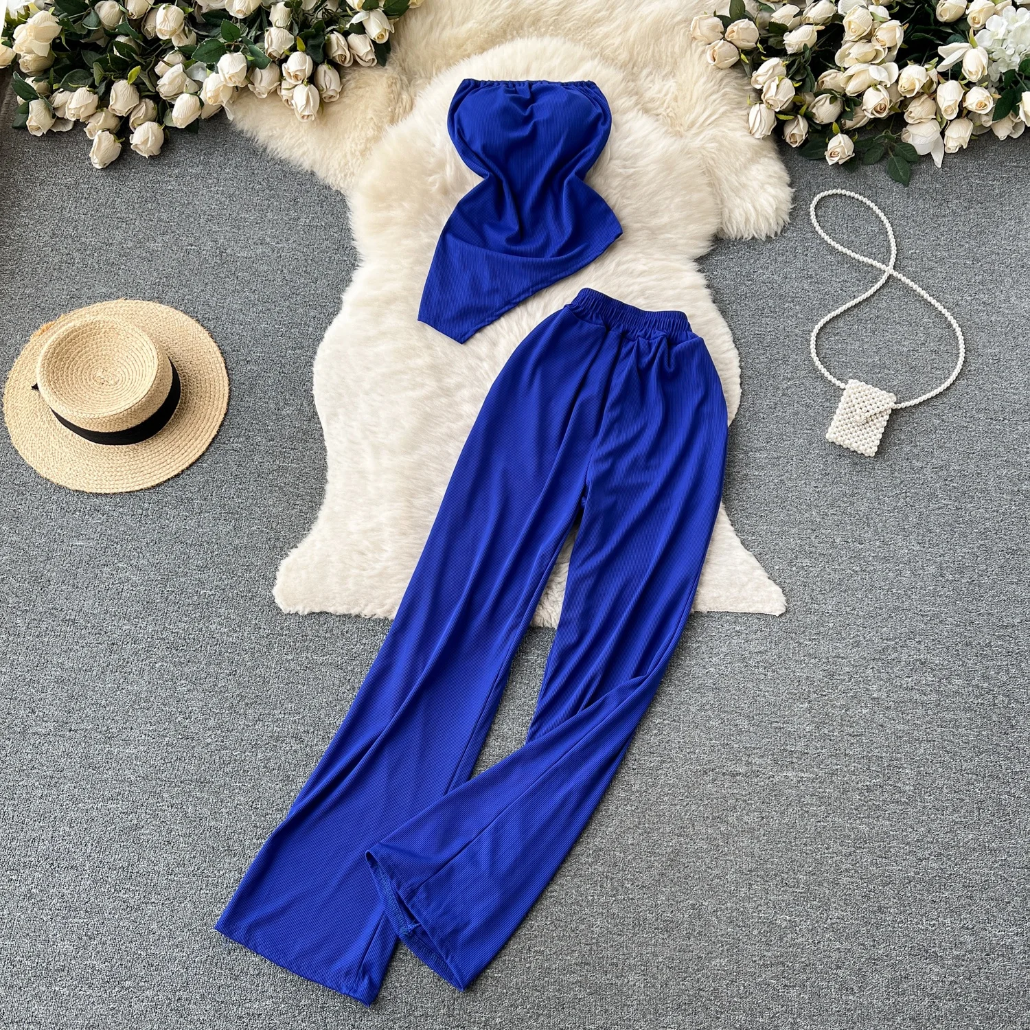 

Women's Sets Summer Tops High Waist Irregular Vacation Pants Two Piece Set Clothing Wholesale